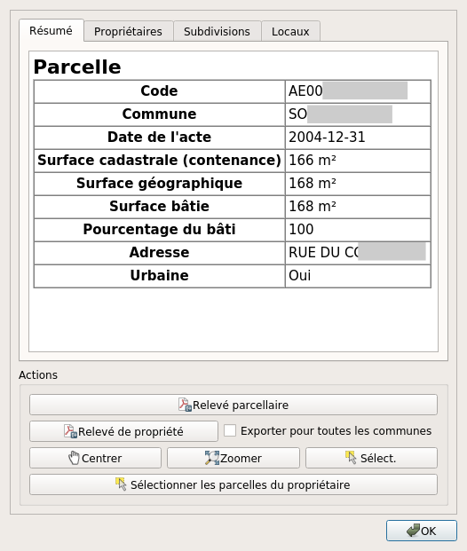 QGIS Cadastre information parcelle